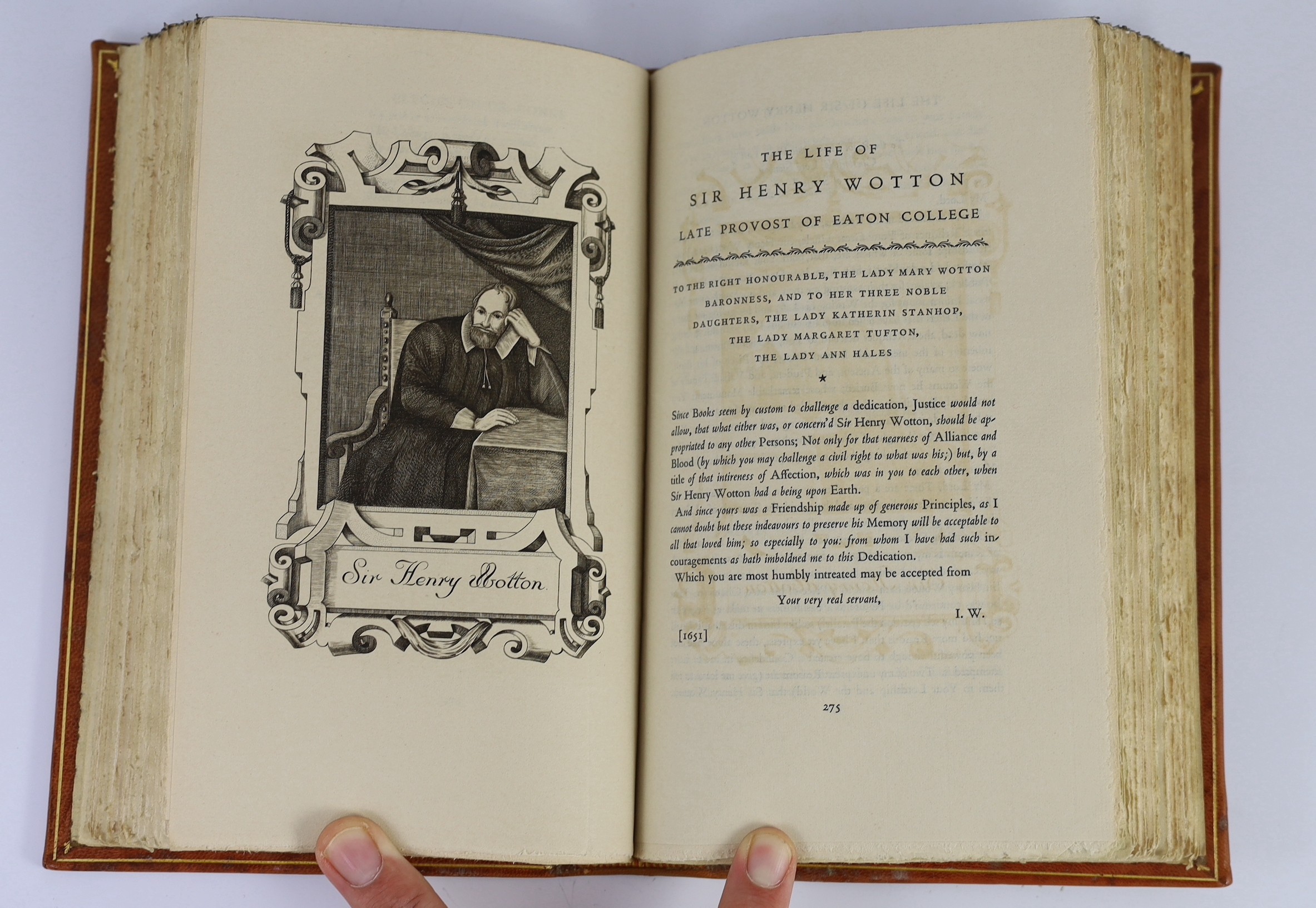 Nonesuch Press - London - Walton, Izaak - The Compleat Angler, one of 1600, 8vo, tan morocco, front board with gilt monograms ‘’I.W.’’ within an oval cartouche, 1929